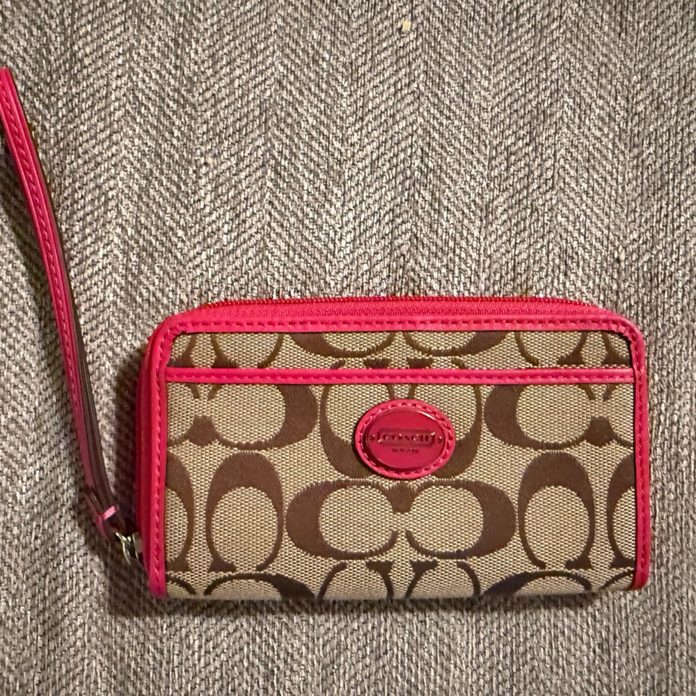 Coach Tan and Pink Signature Wristlet